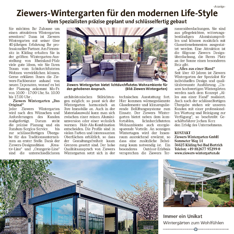 Ziewers-Wintergarten für den modernen Life-Style